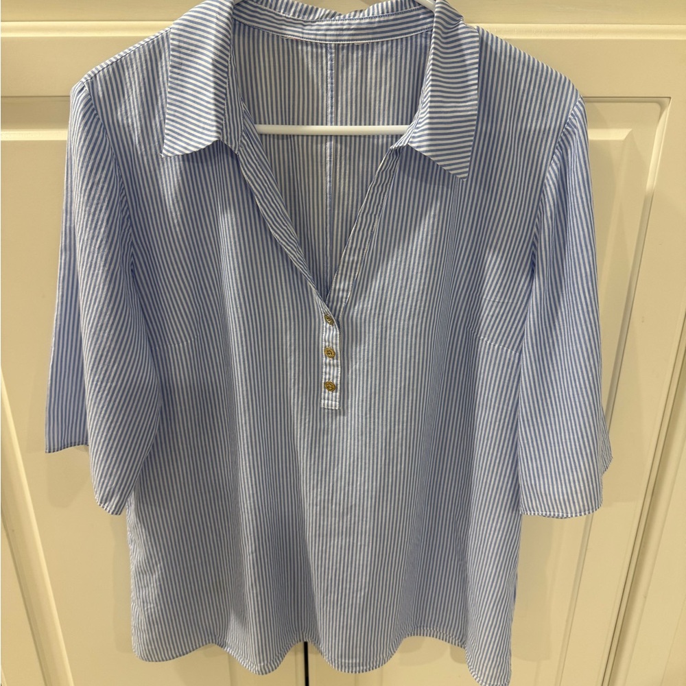 Lilly Pulitzer Blue and White Striped Button Down Shirt